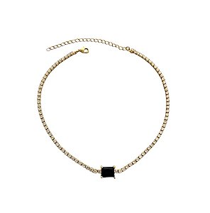 CHOKER RIVIERA COM ZIRCÔNIA CENTRAL NEGRA BANHADA A OURO