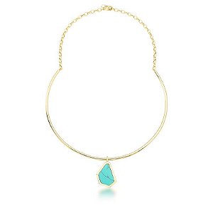 COLAR ARO COM PINGENTE ASSIMÉTRICO TURQUESA BANHADO A OURO