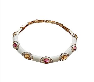 COLAR ARO ESMALTADOS COM ZIRCÔNIAS OVAIS COLORIDAS BANHADO A OURO