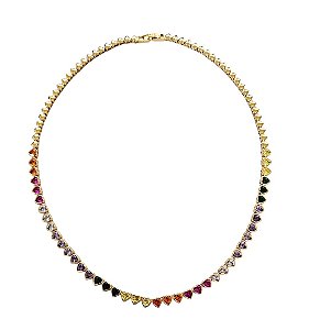 COLAR RIVIERA CORAÇÕES COLORIDOS BANHADA A OURO