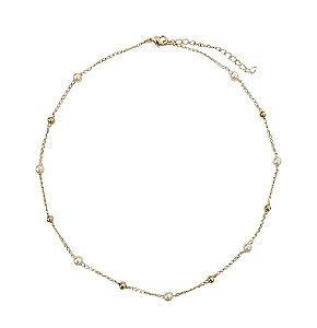 COLAR CURTO COM MINI ESFERAS E PÉROLAS BANHADO A OURO