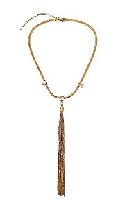 CHOKER EM MALHA LAMINADA COM FRANJA BANHADA A OURO