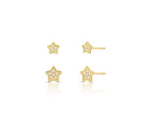 DUPLA DE BRINCOS ESTRELAS CRAVEJADAS BANHADA A OURO