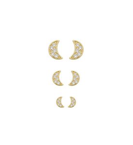 TRIO DE BRINCOS LUA CRAVEJADA BANHADO A OURO