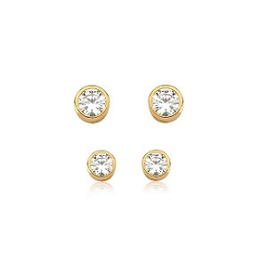 DUPLA DE BRINCOS PONTO DE LUZ COM CRAVAÇÃO INGLESA BANHADO A OURO