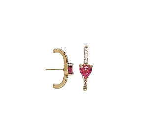 BRINCO EAR HOOK CORAÇÃO RUBI CENTRAL BANHADO A OURO