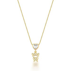 COLAR MENINA COM CORAÇÃO CRISTAL BANHADO A OURO
