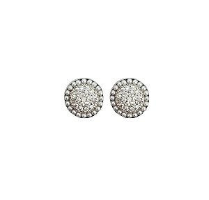 BRINCO REDONDO CRAVEJADO COM MICROPÉROLAS LATERAIS BANHADO A RÓDIO BRANCO