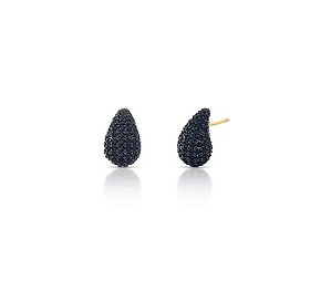 BRINCO GOTA HAILEY P COM CRAVAÇÃO NEGRA BANHADO A OURO