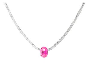 COLAR RIVIERA MALEÁVEL COM PINGENTE OVAL SAFIRA ROSA BANHADA A RÓDIO