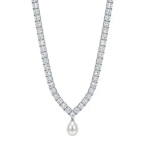 Colar Riviera com Pérola em Gota Banhado a Ródio Branco