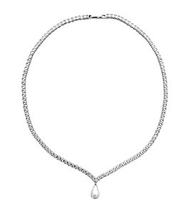 COLAR RIVIERA COM COM PÉROLA EM GOTA BANHADA A RÓDIO