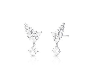 BRINCO EAR CUFF COM ZIRCÔNIA EM PÊNDULO BANHADO A RÓDIO BRANCO