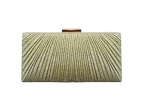 BOLSA DE FESTA RETANGULAR PLISSADA COM GLITTER DOURADA