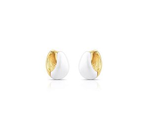 ARGOLA ABAULADA ESMALTADA BRANCA BANHADA A OURO