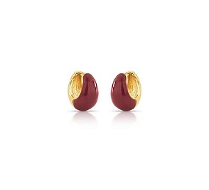 ARGOLA ABAULADA ESMALTADA VERMELHO BANHADA A OURO