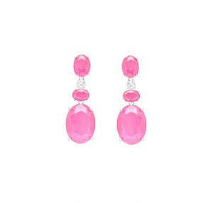 BRINCO EM PÊNDULO PEDRAS OVAIS TURMALINA ROSA FUSION BANHADO A RÓDIO BRANCO