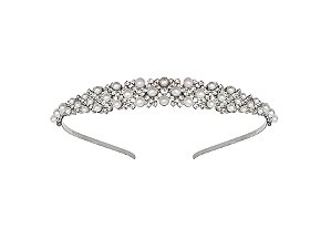 TIARA CRAVEJADA COM PÉROLAS SALPICADAS PRATEADA