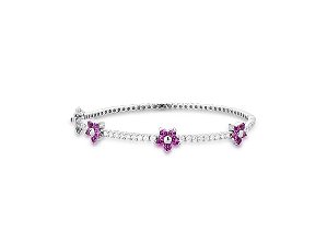 BRACELETE COM FLORES SAFIRA ROSA BANHADO A RÓDIO BRANCO