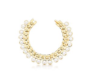 PULSEIRA COM DUAS FILEIRAS LISAS E PÉROLAS SHELL BANHADA A OURO