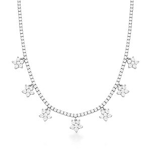 COLAR RIVIERA COM FLORES CRISTAIS BANHADO A RÓDIO BRANCO