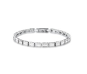 PULSEIRA COM CRAVAÇÃO RETANGULAR CRISTAL BANHADA A RÓDIO BRANCO