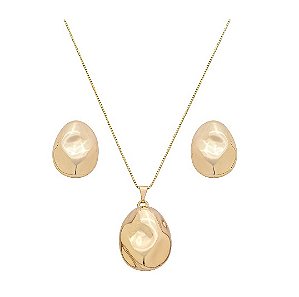 CONJUNTO ORGÂNICO LISO OVALADO BANHADO A OURO