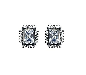 BRINCO RETANGULAR CRISTAL BANHADO A RÓDIO NEGRO