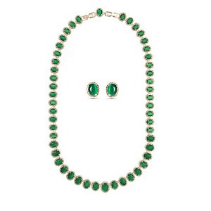 CONJUNTO COLAR DEGRADÊ CAT EYE ESMERALDA BANHADO A OURO