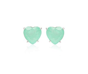 BRINCO CORAÇÃO ESMERALDA COLOMBIANA FUSION BANHADO A RÓDIO BRANCO