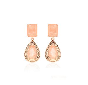 BRINCO GOTA EM PÊNDULO MORGANITA FUSION BANHADO A OURO ROSÊ