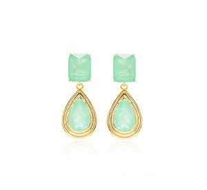 BRINCO GOTA EM PÊNDULO ESMERALDA COLOMBIANA FUSION BANHADO A OURO