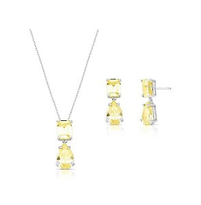 CONJUNTO GOTA COM RETÂNGULO AMARELO BANHADO A RÓDIO BRANCO