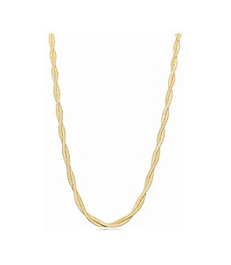 COLAR MALHA LAMINADA TRANÇADA EM AÇO DOURADO