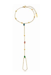 PULSEIRA HAND CHAIN COLORIDO EM AÇO DOURADO