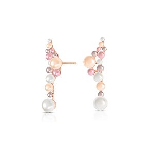 BRINCO EAR CUFF EM PÊNDULO COM PÉROLAS EM TONS BANHADO A OURO ROSÊ