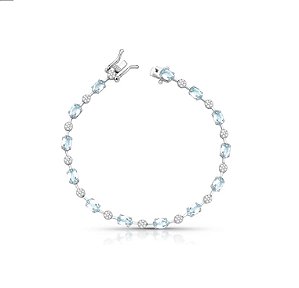 PULSEIRA COM CRISTAIS OVAIS AZUIS E ZIRCÔNIAS BANHADA A RÓDIO BRANCO