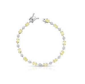 PULSEIRA COM CRISTAIS OVAIS AMARELOS BANHADA A RÓDIO BRANCO