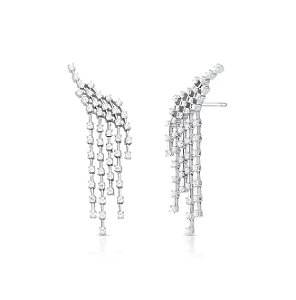 BRINCO EAR CUFF COM CRISTAIS EM PÊNDULO BANHADO A RÓDIO BRANCO