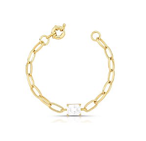 PULSEIRA ELOS LISOS COM ZIRCÔNIA CRISTAL BANHADO A OURO