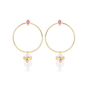 MAXI BRINCO REDONDO COM CRISTAL PÊNDULO BANHADO A OURO