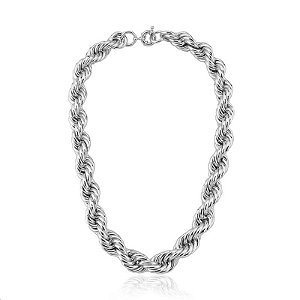 COLAR CORDÃO BAIANO LISO 14MM BANHADO A RÓDIO BRANCO