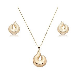 CONJUNTO GOTA VAZADA LISA BANHADO A OURO