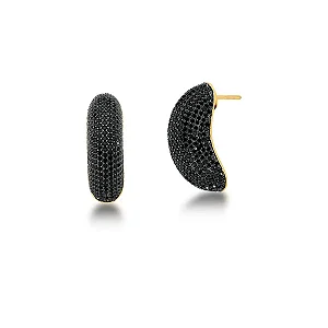 MEIA ARGOLA CRAVAÇÃO NEGRA BANHADA A OURO