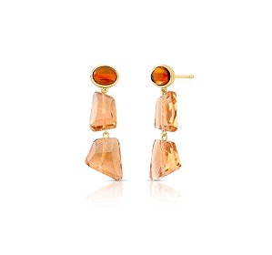 BRINCO PÊNDULO OVAL COM CRISTAIS ÂMBAR BANHADO A OURO