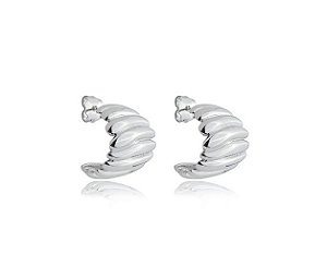 MEIA ARGOLA TRABALHADA LISA BANHADA A RÓDIO BRANCO