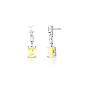 BRINCO PÊNDULO COM CRISTAL RETANGULAR AMARELO BANHADO A RÓDIO