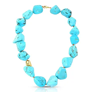 COLAR COM PEDRAS HOWLITA TURQUESA E PINGENTE LISO TRABALHADO