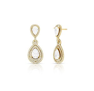 BRINCO DE GOTA COM CRISTAL E ZIRCÔNIA BANHADO A OURO