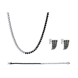 CONJUNTO RIVIERA CRAVAÇÃO TRÊS PONTAS BICOLOR BANHADO A RÓDIO BRANCO